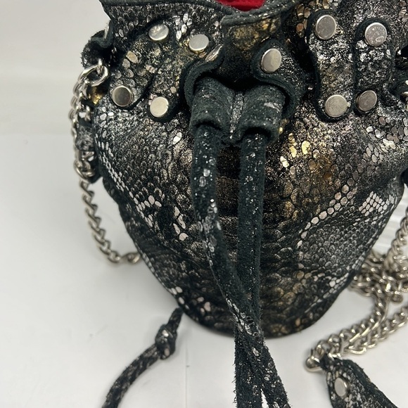 Posse Suede Metallic Drawstring Shoulder Bucket Bag - Picture 5 of 12